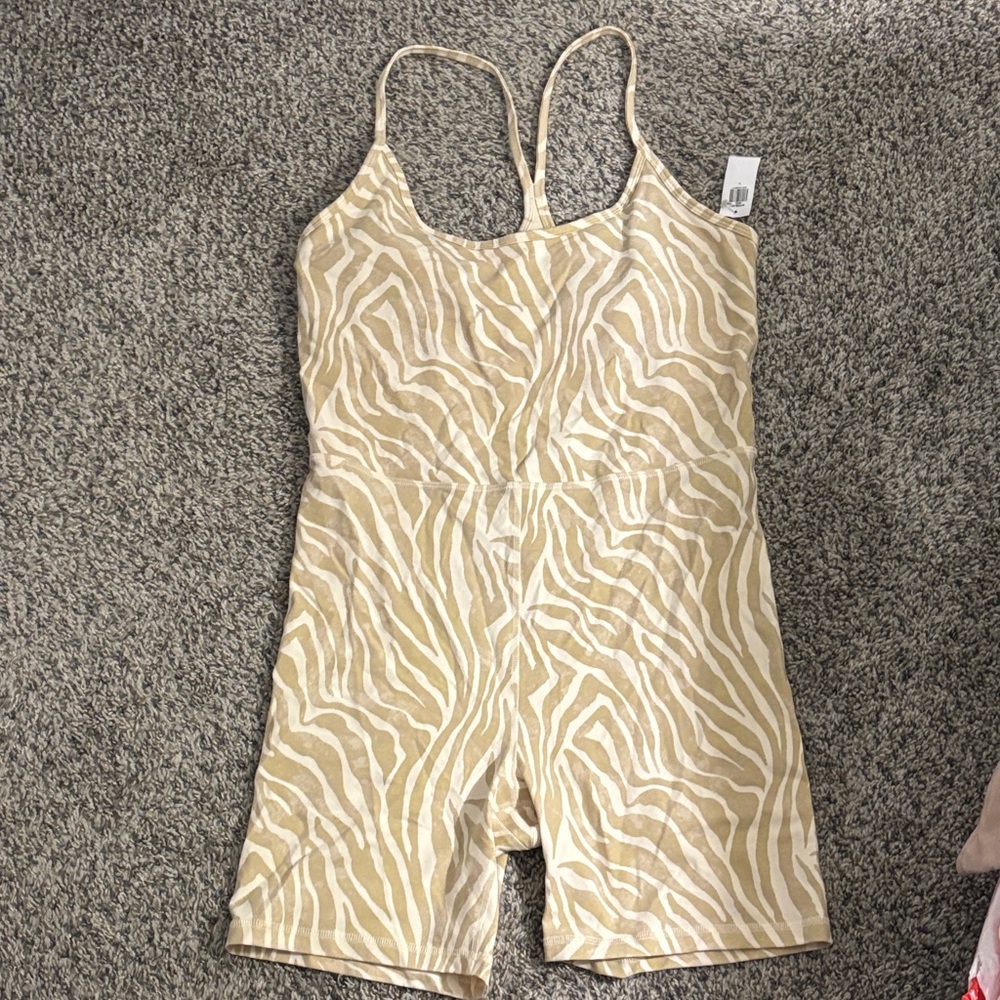 Old Navy Cream Zebra Print Active Romper